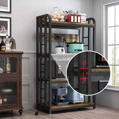 SIREDEEP Bakers Rack with Power Outlet ，4-Tier Kitchen Baker's Rack,Microwave Stand with Storage Suitable for Kitchen, Living Room, Dinning Room，Coffee Bar(Rustic Brown) - color: Rustic Brown