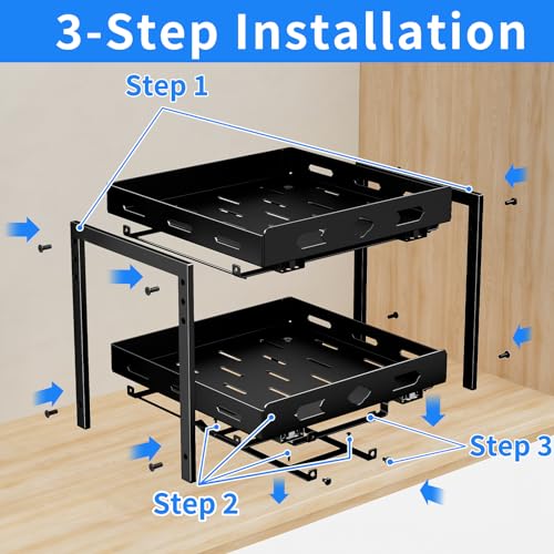 Pull Out Spice Rack Organizer for Cabinet, 2 Tier Cabinet Spice Rack Organizer, Height Adjustable Vertical Spice Rack for Cabinet, Kitchen, Pantry, Cupboard (11.9''Wx10.8''Dx9.2''H, Metal Black) - size: 11.9''Wx10.8''Dx9.2''H,2 Tier