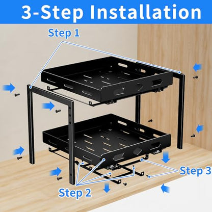 Pull Out Spice Rack Organizer for Cabinet, 2 Tier Cabinet Spice Rack Organizer, Height Adjustable Vertical Spice Rack for Cabinet, Kitchen, Pantry, Cupboard (11.9''Wx10.8''Dx9.2''H, Metal Black) - size: 11.9''Wx10.8''Dx9.2''H,2 Tier