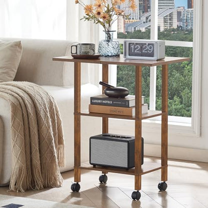 YUFAM 3 Tier Home Printer Stand with Storage, Brown | Wooden Mobile Printer Table Shelf, Rolling Printer Cart Shelf with Lockable Wheels fit Fax Machine, Scanner - color: Brown, size: 15.75"D×23.65"W×25.7"H