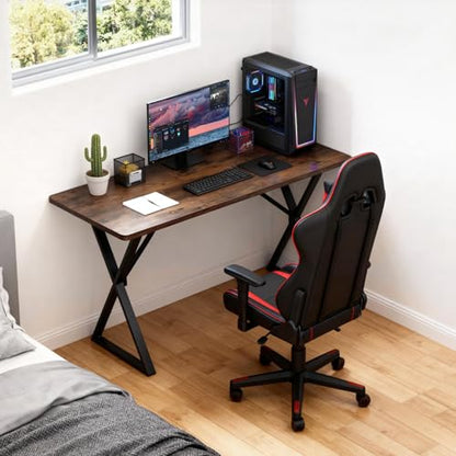 SMILHELTD Heavy Duty Office Desk 47.2" – 800 lbs Capacity, 45 lbs Net Weight Sturdy Computer Workstation, 1" Thicker Desktop, Strong Metal Frame, No Wobble for Home Office Gaming Vintage Brown