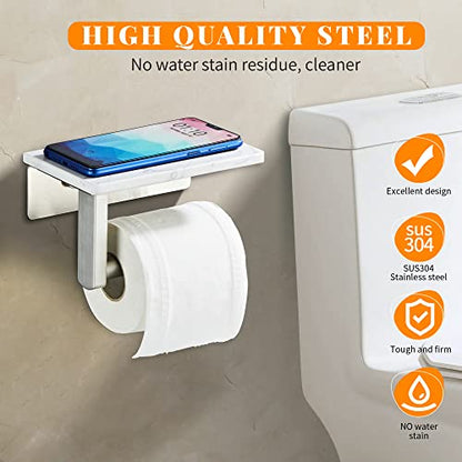 Brushed Nickel Toilet Paper Holder with Shelf, 304 Stainless Steel Screw Wall Mounted, Marble Tissue Roll Holder with Storage - color: Brushed Nickel
