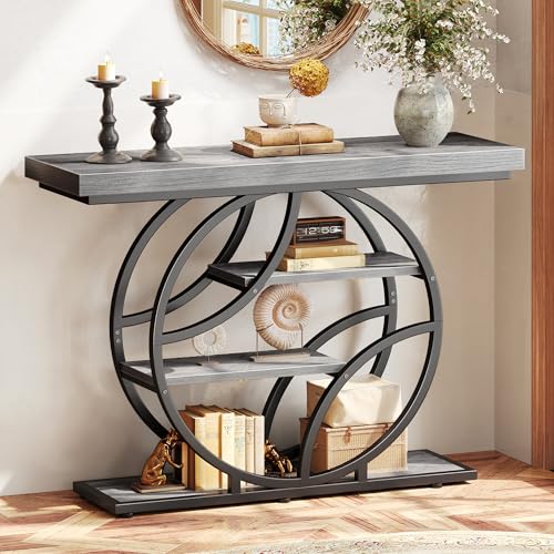 Huuger 41.3 Inch Entryway Table, Modern Console Sofa Table, Accent Table with Shelves, for Entry, Hallway, Entrance, Foyer, O-Shaped Metal Frame, Light Grey - color: Light Grey, size: 11.8"D x 41.3"W x 31.5"H