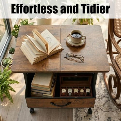 22" x 15" Under Desk Rolling Printer Stand, 2-Tier Industrial Mobile Printer Table with Strong Fabric Drawer,Storage Shelf, Steel Frame and Lockable Wheels, Printer Cart for Home Office (Rustic Brown) - color: Rustic Brown