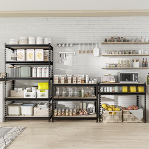 60" H x28 W x12 D: Father&I 5-Shelf-Storage-Rack Metal+Wood Garage/Kitchen Pantry Shelves Steel Utility Stand Shelving Unit Adjustable Heavy-Duty Shed Closet/Attic/Laundry Organizer, Black - size: 60 in * 28 in * 12 in Wood-5T