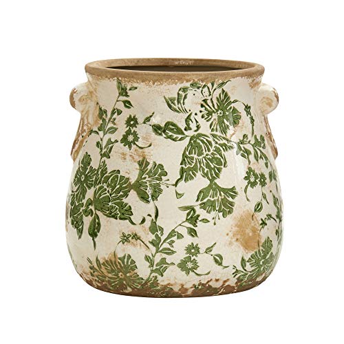 Nearly Natural 6.5 in Tuscan Ceramic Green Floral Scroll Decorative Vase | Quality Ceramic, Indoor Home Decor, Ideal for Centerpieces, Tables, Small Flower Vases