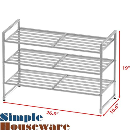 Simple Houseware 3-Tier Stackable Metal Panel Shoes Rack, Silver - color: Silver, style: Metal Panel
