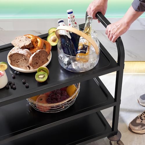 CURTA Black Stainless Steel Serving Cart, 3-Tier Rolling Utility Trolley (30"x16"x33"), Heavy Duty Painted Kitchen Cart on Wheels with Brakes, Commercial Grade for Restaurant, Hotel, Salon & Lab - color: M(black): 30''(l) X 16''(w) X 33''(h)