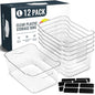 12 PACK Multi-Use Clear Plastic Storage Bins for Organizing w/Labels - Home, Kitchen, Pantry, Bathroom, Office, Cabinet Shelf Organizer Bins - SOHO Collection, RV, Fridge Organization Containers - L - size: Large