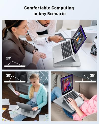 AboveTEK Adjustable Laptop Lap Desk, 3 Ergonomic Angles, PU Leather Non-Slip Surface, Heat Shield, Retractable Mouse Pad, Portable Laptop Lap pad for Bed, Sofa, Travel (Light Gray) - color: Light Gray