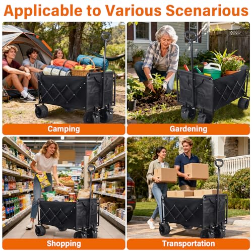 Extra-Large Heavy-Duty Wagons carts Foldable with 600-lbs Capacity & Giant 4" All-Terrain Tank Wheels – Ideal for Beach, Camping, Grocery Hauling and Outdoor Adventures - size: 600LBS