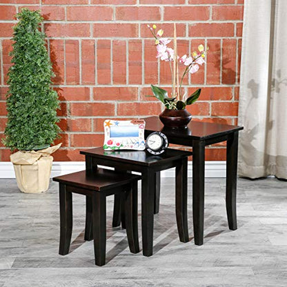 DTY Indoor Living 3-Piece Nesting Tables - Wooden Table Set of 3 for Living Room - Stackable Tables with Sleek Espresso Finish for Stylish and Space-Saving Home Furniture - color: Avon Design/ Espresso Finish