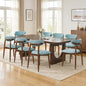 CHUN YI Dining Chairs Set of 8, Upholstered Solid Wood Dining Room Chairs, Mid Century Modern Fabric Kitchen Chairs with Ergonomic Curved Back, Blue (Only Chairs) - color: Blue, size: Set of 8