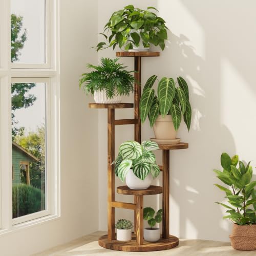 iDavosic.ly 4 Tier Plant Stand Indoor, Tiered Corner Wood Multiple Flower Holder Shelf, Tall Orchid Display Rack for Patio Porch Living Room Balcony Outdoor, Brown - color: Pine Brown, size: 4 Tiers