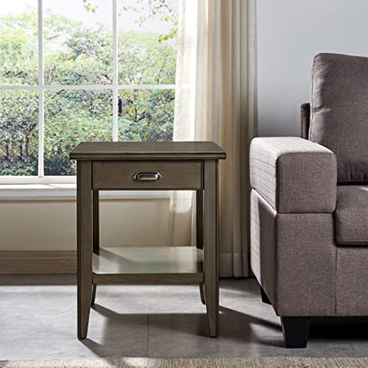 Leick Home Laurent End Table, Solid Wood, with Shelf and Drawer, Smoke Gray, 10507-GR - color: Gray / Pewter