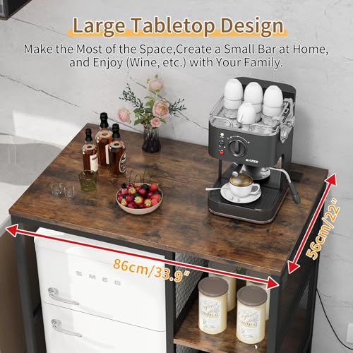 METYERRY Kitchen Bakers Rack with Power Outlet, Microwave Stand with Drawer, Mini Fridge Stand with Adjustable Shelves,Mini Fridge Cabinet Suitable for Dining Room, Dorm,Home, Rustic Brown - color: Rustic Brown