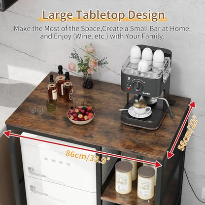 METYERRY Kitchen Bakers Rack with Power Outlet, Microwave Stand with Drawer, Mini Fridge Stand with Adjustable Shelves,Mini Fridge Cabinet Suitable for Dining Room, Dorm,Home, Rustic Brown - color: Rustic Brown
