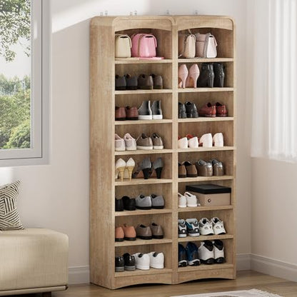 Tall Shoe Cabinet 8-Tier with Adjustable Shelves, Natural | Freestanding Shoes Organizer Cabinet for Entryway, Hallway, Living Room - color: Natural