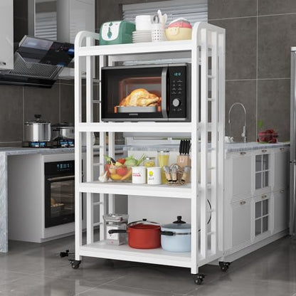 SIREDEEP Bakers Rack with Power Outlet ，4-Tier Kitchen Baker's Rack,Microwave Stand with Storage Suitable for Kitchen,Microwave Cart, Living Room, Dinning Room，Coffee Bar（White） - color: White