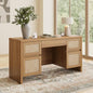Yechen Executive Desk with 5 Drawers, 57" Modern Rattan Home Office Desk with Charging Station, File Drawer, Farmhouse Boho Computer Writing Desk for Study, Work, Walnut Brown