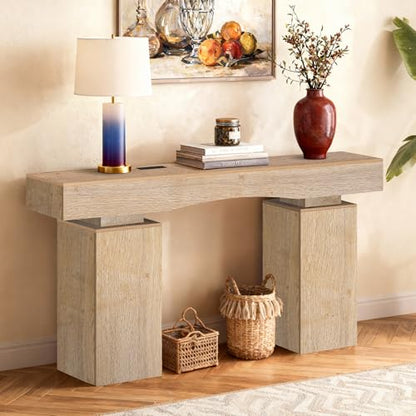 Sonharlar 63 Inch Long Entryway Table Bold, Wooden Console Table with Socket Farmhouse Sofa Table for Entrance, Hallway, Living Room, Behind Couch(Oak Brown) - color: Oak Brown, size: 63IN BD
