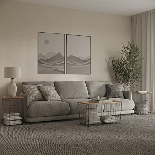 Lavish Home End Tables and Coffee Table Set of 3, Brown/Black | 31.5”/14.13” Foldable Living Room Tables with Metal Storage Baskets and Removable Lids, 2 Small Side and 1 Large Coffee Table - color: Brown Square 3