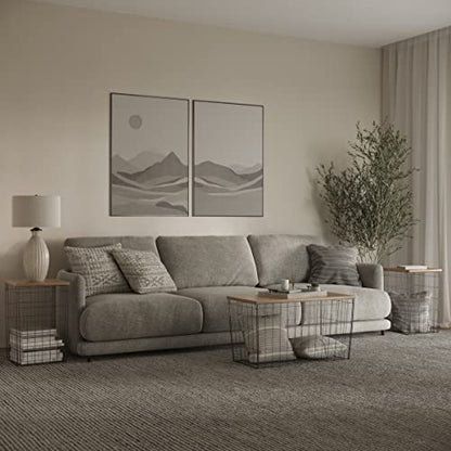 Lavish Home End Tables and Coffee Table Set of 3, Brown/Black | 31.5”/14.13” Foldable Living Room Tables with Metal Storage Baskets and Removable Lids, 2 Small Side and 1 Large Coffee Table - color: Brown Square 3