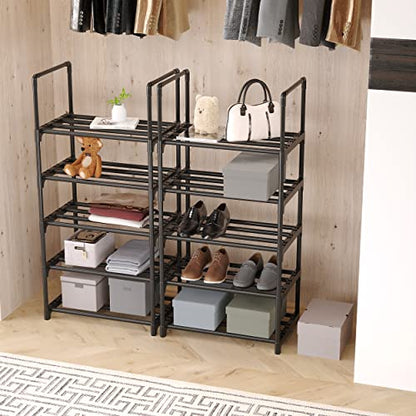 5-Tier Small Shoe Rack, Metal Stackable Kids Shoe Shelf Storage Zapateras Organizer,Narrow Shoe Rack Sturdy for Closet Hallway Entryway Living Room Bedroom (Black) - size: 5-Black