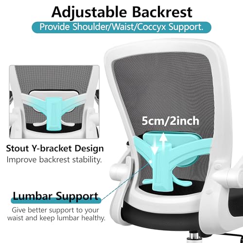 FelixKing Office Chair, Ergonomic Desk Chair Breathable Mesh Chairs Adjustable High Back Lumbar Support Flip-up Armrests, Executive Rolling Swivel Comfy Computer Chairs Home Office White - color: White