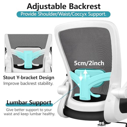 FelixKing Office Chair, Ergonomic Desk Chair Breathable Mesh Chairs Adjustable High Back Lumbar Support Flip-up Armrests, Executive Rolling Swivel Comfy Computer Chairs Home Office White - color: White