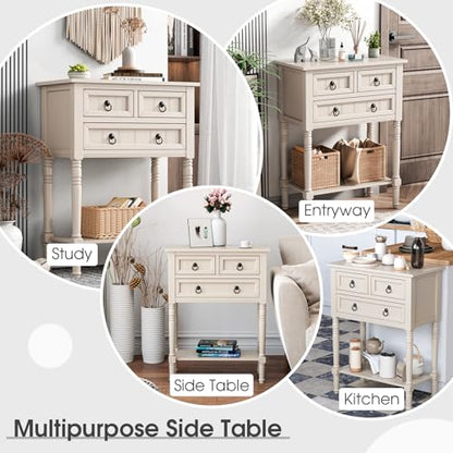 Giantex Entryway Table with Storage, Rustic Small Console Table w/ 3 Drawers & Open Bottom Shelf, Skinny Wood Console Table, Narrow Sofa Side Table for Living Room, Foyer, Hallway, Entry Table, Beige - color: Beige