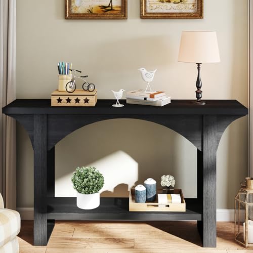 Black Entry Table, 55'' Modern Console Table 2-Tier Wood Entrance Table Foyer Tables for Entryway Hallway - color: Black 07