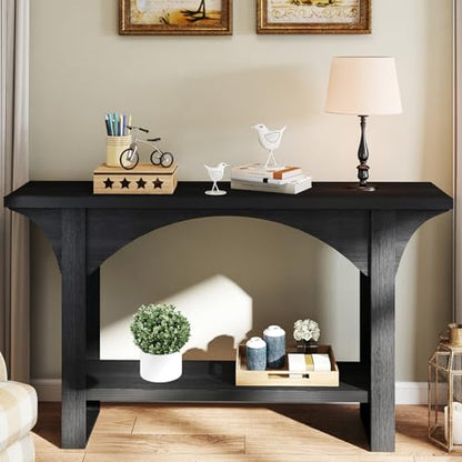 Black Entry Table, 55'' Modern Console Table 2-Tier Wood Entrance Table Foyer Tables for Entryway Hallway - color: Black 07