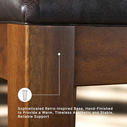 Signature Design by Ashley Ralene Tufted Upholstered Dining Room Bench, Medium Brown | Plush wipe-clean faux leather cushion, Frame of veneers, wood and engineered wood, Versatile 2-person entryway seating - color: Medium Brown, style: Ralene Dining Bench