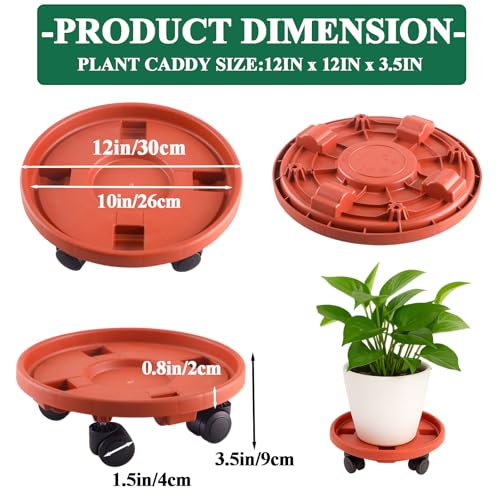 Rolling Plant Stand with Wheels 3 Pack 12 Inch Plant Caddy with Wheels Heavy Duty Plant Dolly Roller Base with Wheels Round Flower Pot Rack Holder Planter Trolley Tray, Red - color: Red, size: 12 inch