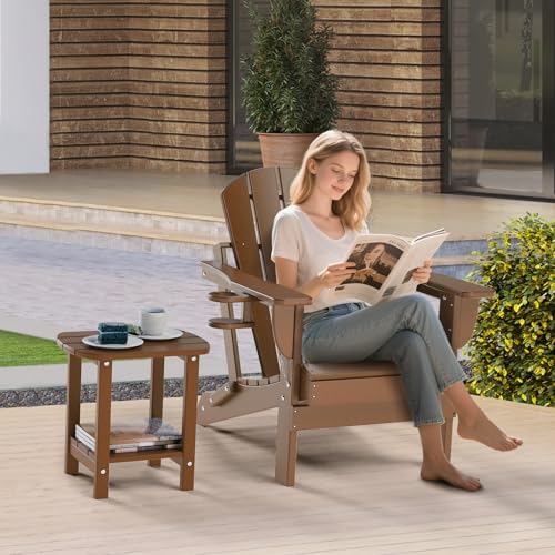 nalone Adirondack Side Table 16.5" Outdoor Side Table HDPE Plastic Double Adirondack End Table Small Table for Patio(Wood) - color: Brown