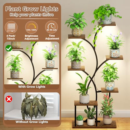 HAVLOTII Indoor Plant Stand with 4 Grow Lights - 7 Tiered Plant Shelf 52" | Metal Corner Plant Shelves for Indoor Growing - Lighted Plant Holders for Patio, Room, Home and Balcony