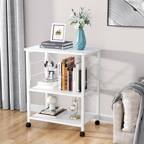 Mr IRONSTONE Microwave Cart 23.7'' for Small Space, 3-Tier Microwave Stand Coffee Cart Rolling Kitchen Utility cart on Wheels, White - color: White
