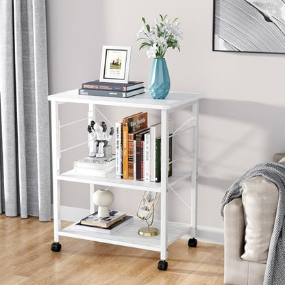Mr IRONSTONE Microwave Cart 23.7'' for Small Space, 3-Tier Microwave Stand Coffee Cart Rolling Kitchen Utility cart on Wheels, White - color: White