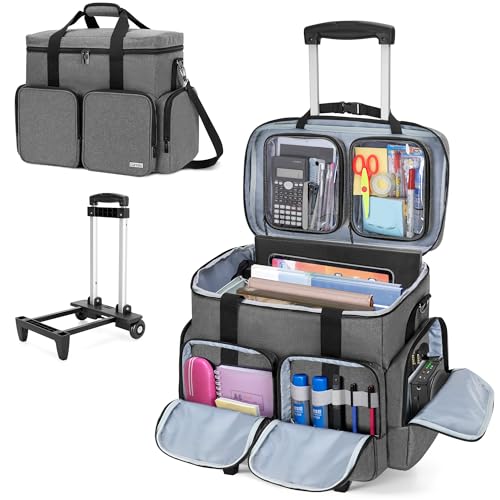 CURMIO Rolling Teacher Tote Bag with Padded Laptop Compartment for up to 15.6 Inches Laptop, Wheeled Teacher Bag for Teaching, Office, Craft, Gray - color: Gray