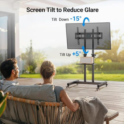 PERLESMITH Rolling TV Stand on Wheels for 32-83 Inch Screens up to 110lbs, Mobile TV Cart Height Adjustable Portable Outdoor TV Stand Tilt Rolling TV Cart with Shelf Max VESA 600x400mm PSTVMC03 - size: 32-83 Inch