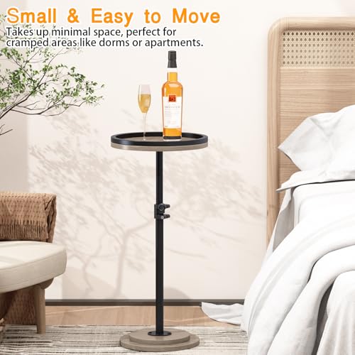 Small Side Table, Drink Table, Height Adjustable Round End Table, Pedestal Side Table for Small Spaces in Living Room, Bedroom, Grey - color: Grey