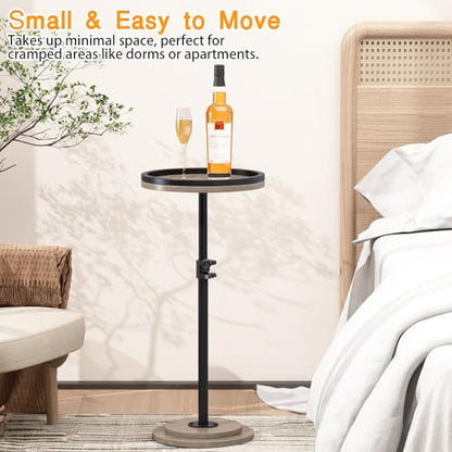 Small Side Table, Drink Table, Height Adjustable Round End Table, Pedestal Side Table for Small Spaces in Living Room, Bedroom, Grey - color: Grey