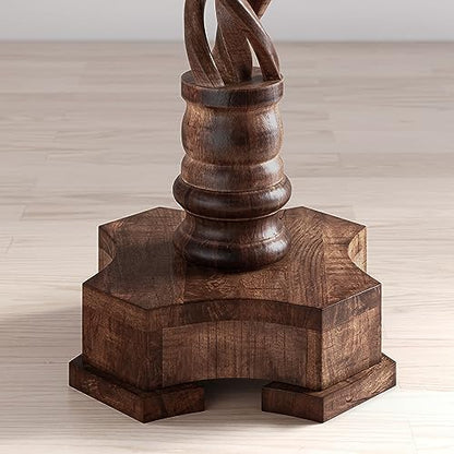 Jofran Global Archive Solid Mango Wood Hand Carved Pedestal Dining Table, Vintage Side Table, 30L X 30W X 30H, Brown