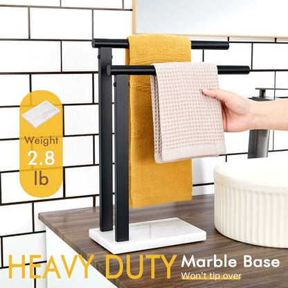 KOKOSIRI Hand Towel Racks Stand Towel Holder 2-Tier with Marble Base for Bathroom Vanity Countertop, Matte Black Stainless Steel 15.7'' Height THS0007-BK - color: Matte Black, size: 2-Bar