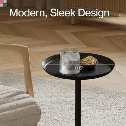 Stead Round Metal Drink Table, Pedestal Drink Desk, Modern Home, Bedroom, and Living Room Furniture, Small Metal Side Table with Dome Base and Beveled Top, Beverage Desk (Black) - color: Black, style: Dome Base