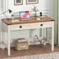 YOMILUVE Farmhouse Computer Desk with 2 Drawers, 39 Inch Small Office Computer Desk with Power Outlets, Compact Writing Study Desk for Small Spaces, Antique White - color: Antique White
