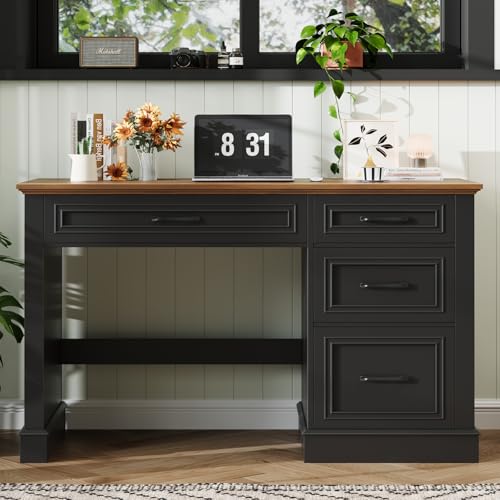 Befrases Farmhouse 47" Executive Desk with File Drawer, Black Brown | Computer Desk with 4 Drawers, Workstation for Writing, Study, Home Office - color: Black Brown, size: Wihtout Charging Station