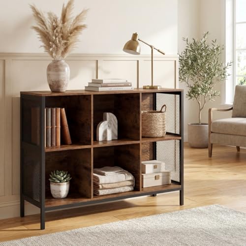 Byroce Industrial Storage Cabinet, Storage Organizer, Utility Storage Furniture with Metal Frame, Wooden Shelves with MDF Back Panel for Living Room Kitchen Garage Entryway, Black