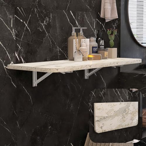 Wall Mounted Folding Table 40"x 16" with Removable Heavy-Duty Brackets Support Up to 200 Pounds Folding Desk for Small Space Home Laundry Room Office Rv Suitable for Solid Wall (Grey Marble Pattern) - color: Grey Marble Pattern